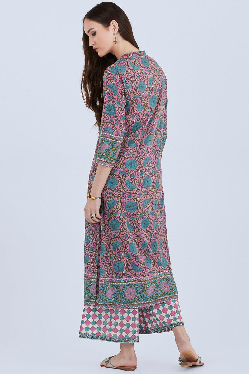 Green Block Printed Straight Cotton Kurta