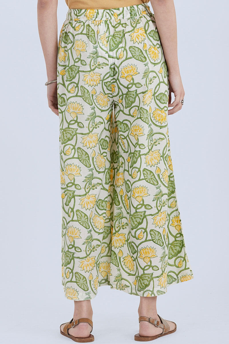 Green Block Printed Cotton Palazzo