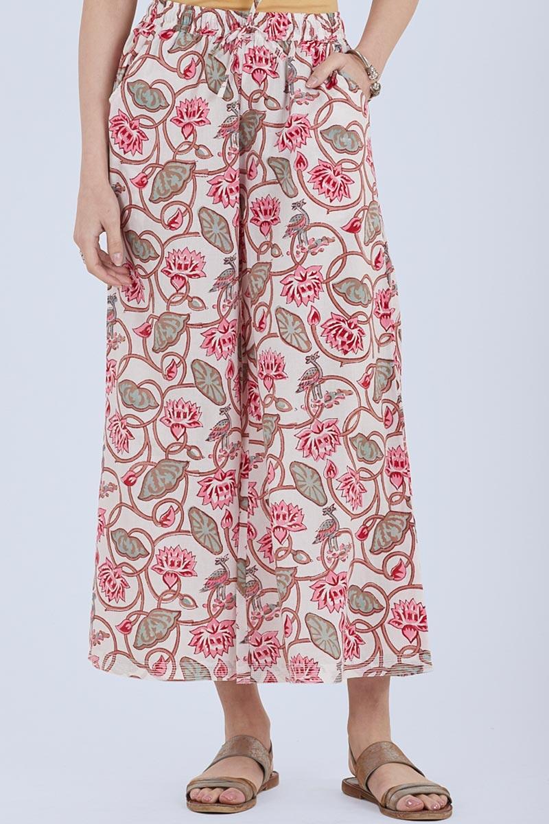 Pink Block Printed Cotton Palazzo