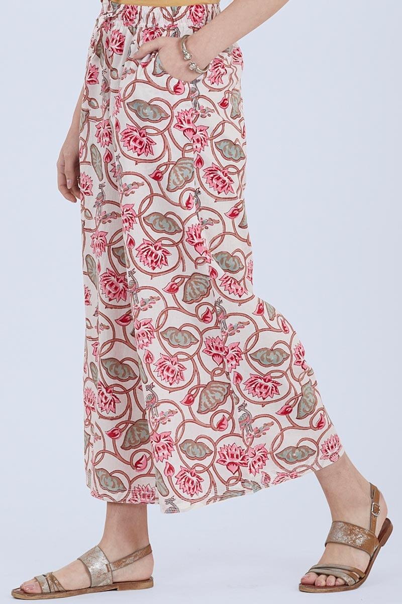 Pink Block Printed Cotton Palazzo