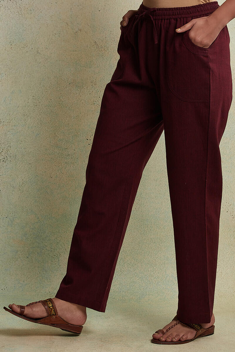 Maroon Handloom Cotton Pants