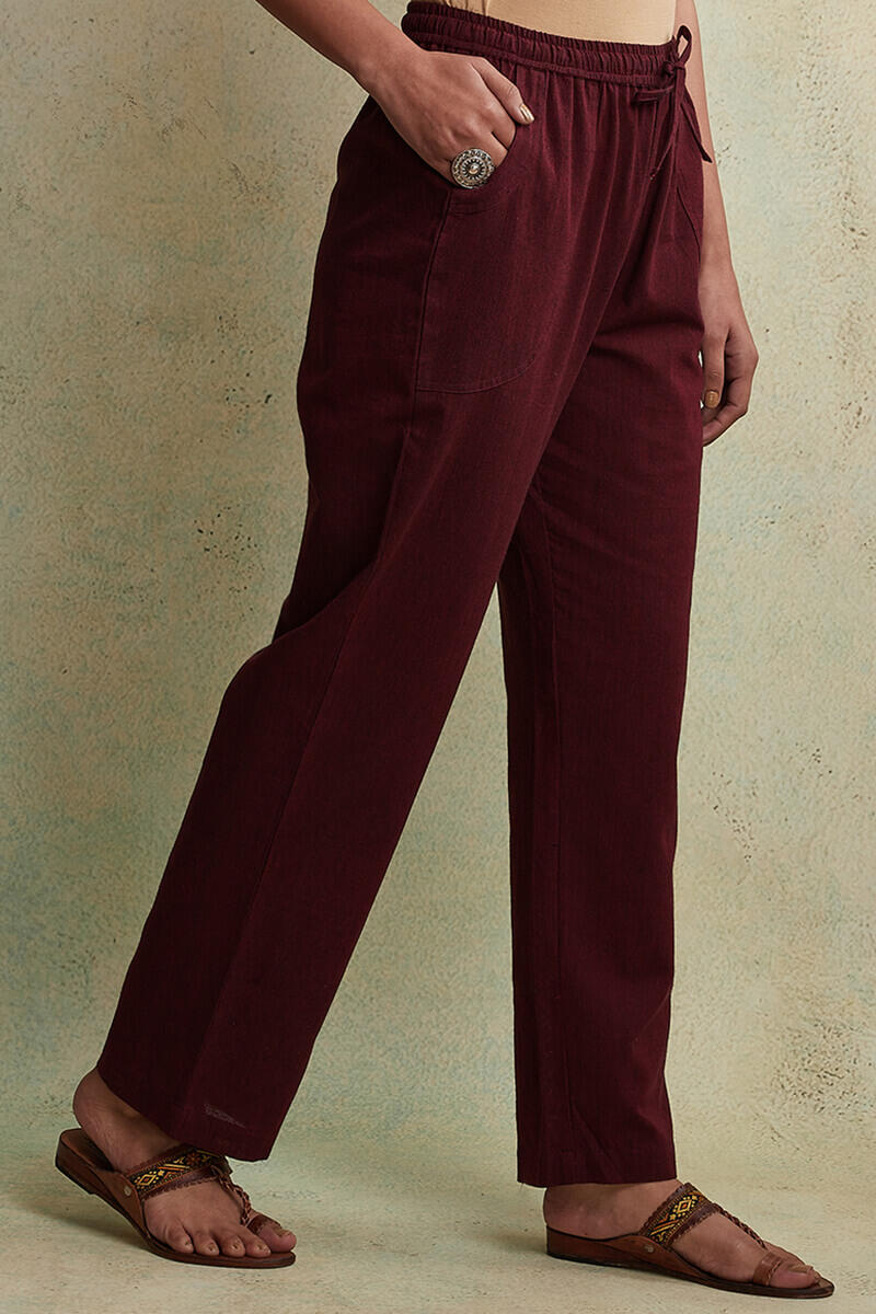 Maroon Handloom Cotton Pants