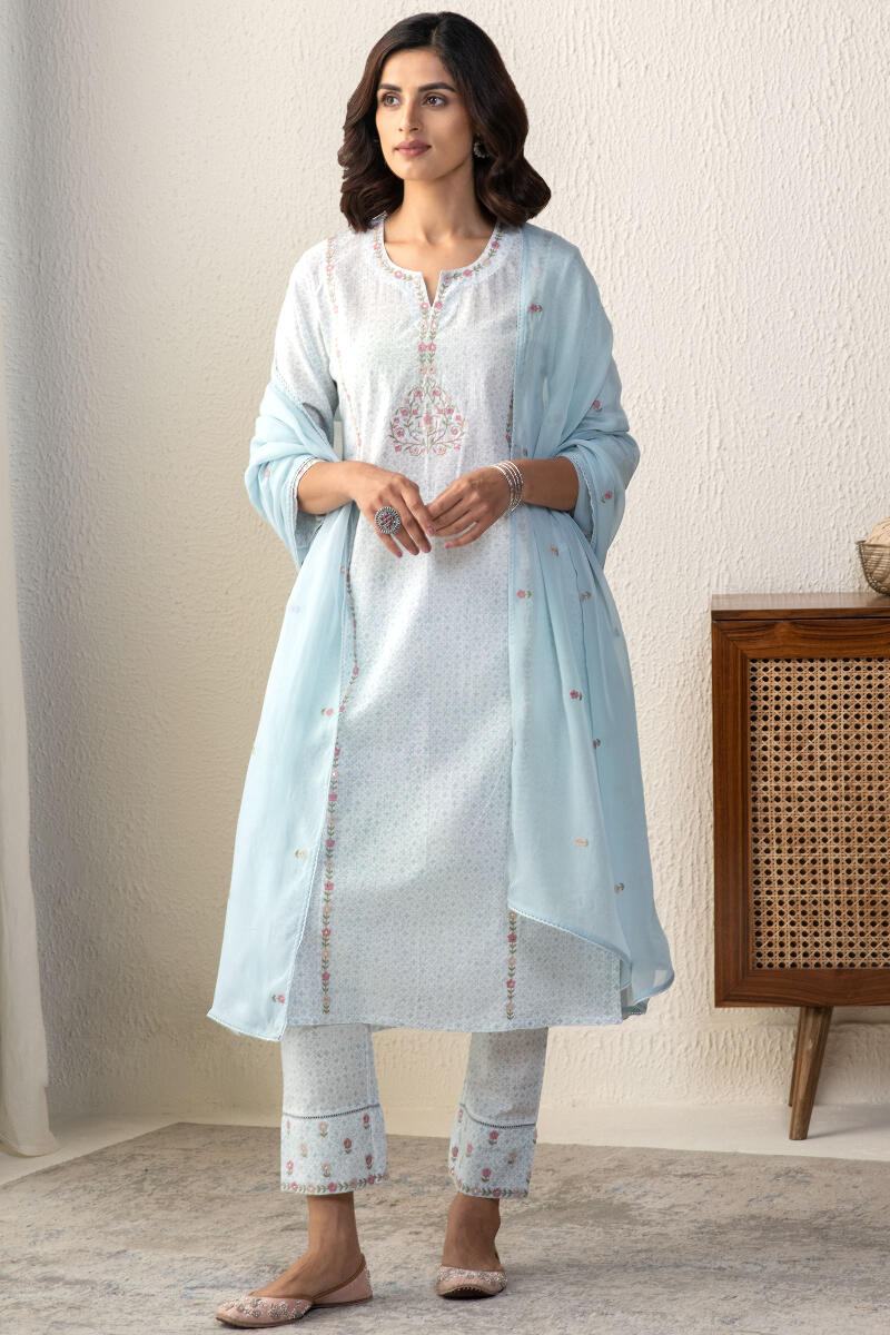 Grey Hand Block Printed Straight Cotton Kurta