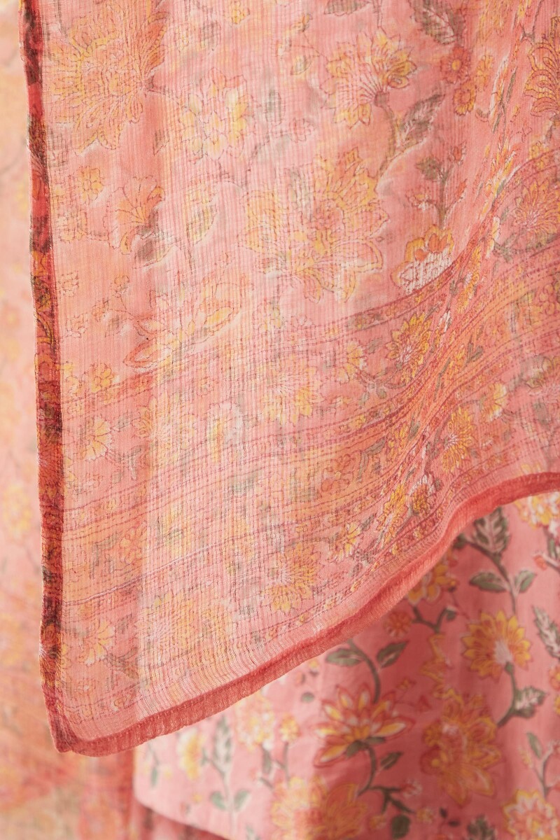 Peach Hand Block-Printed Kota Dupatta