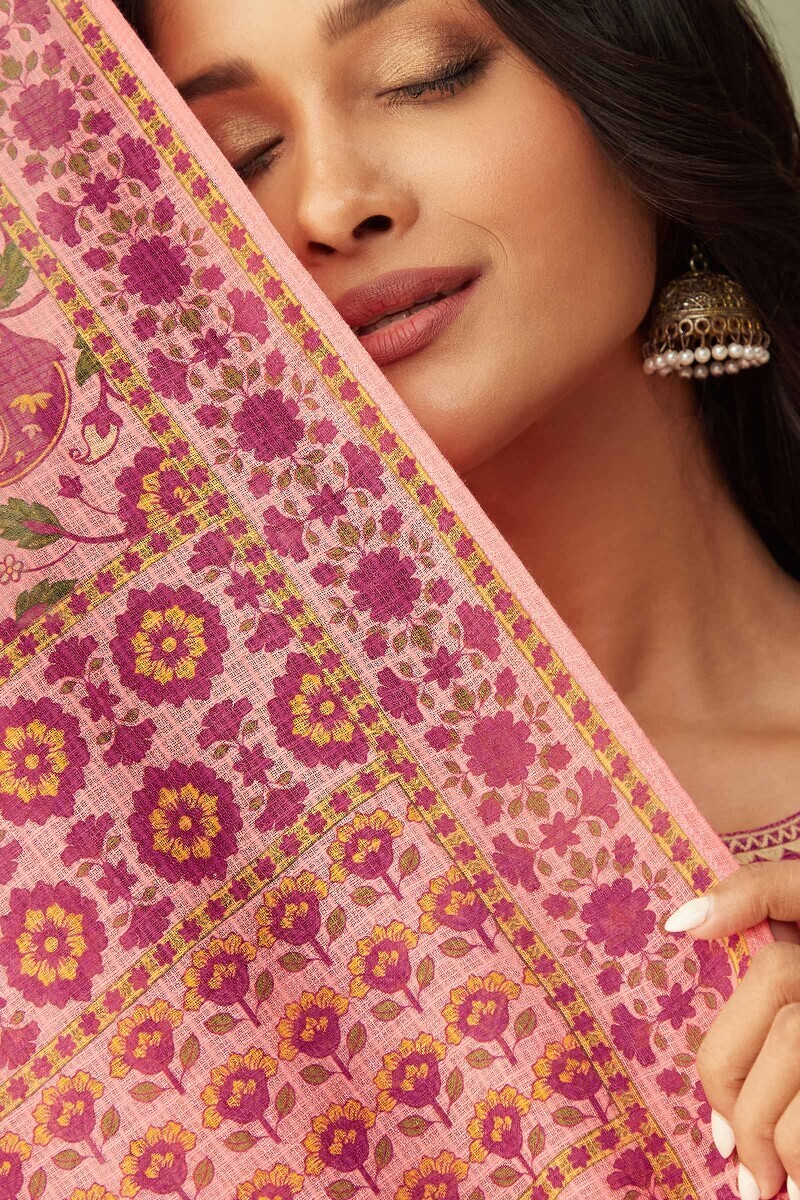 Pink Printed Kota Dupatta