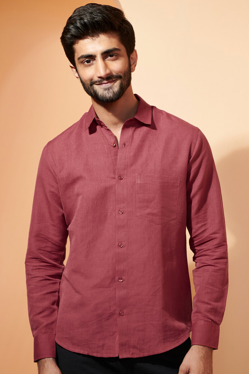 Red Handcrafted Cotton Linen Shirt