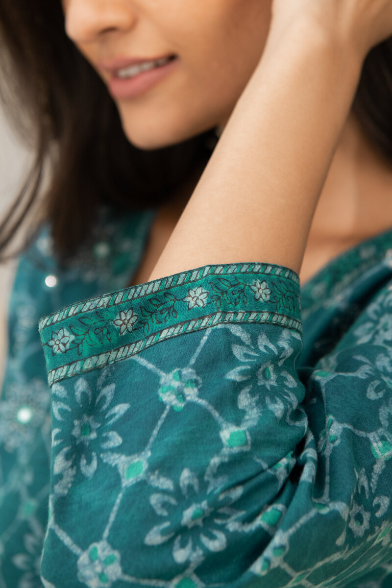 Turquoise Blue Hand Block Printed Cotton Top