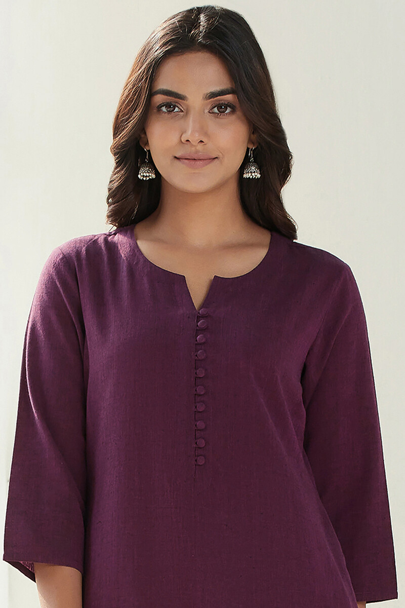 Purple Handcrafted Straight Handloom Kurta