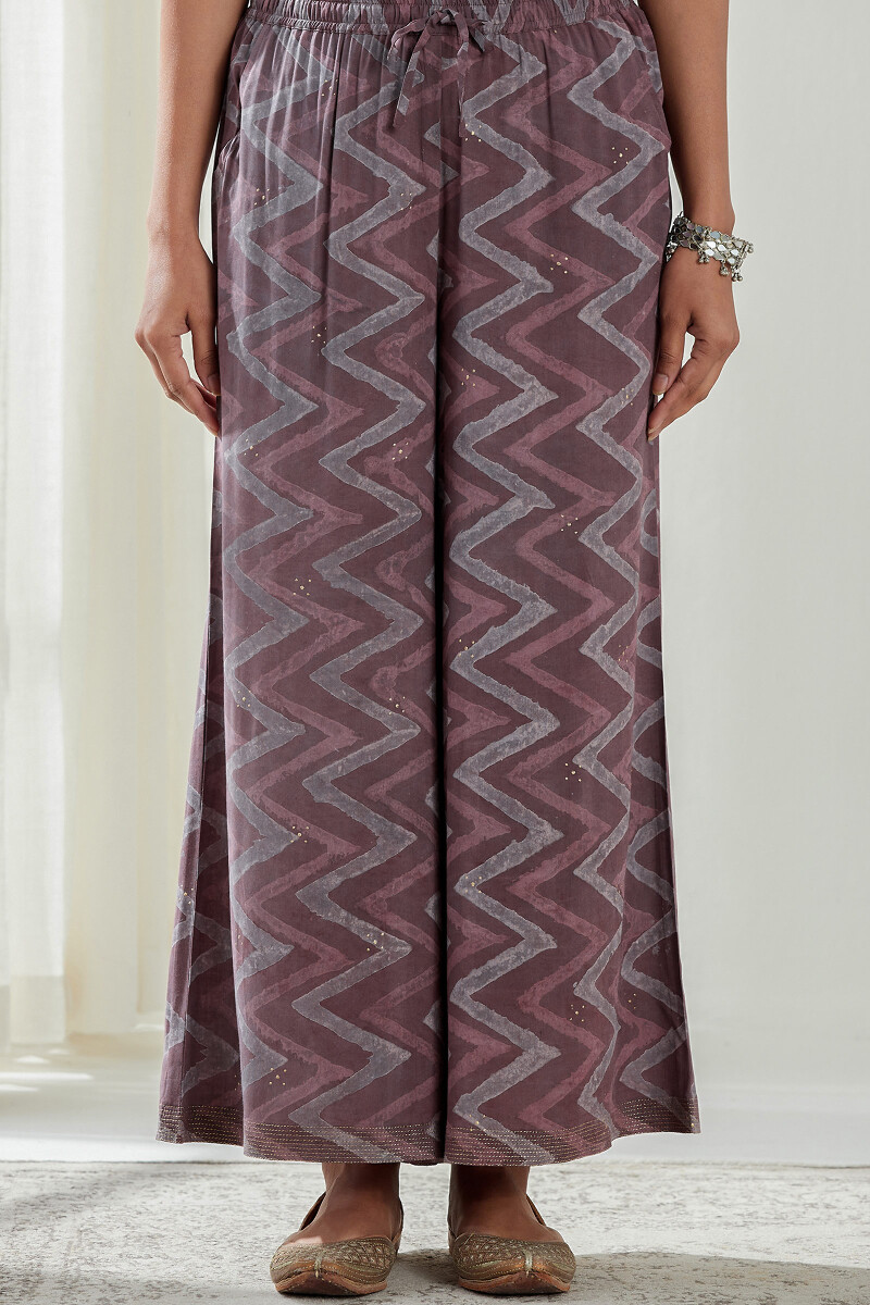 Purple Hand Block Printed Modal Palazzos