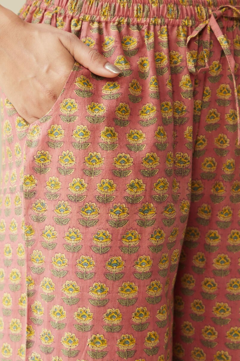 Peach Hand Block-Printed Cotton Farsi