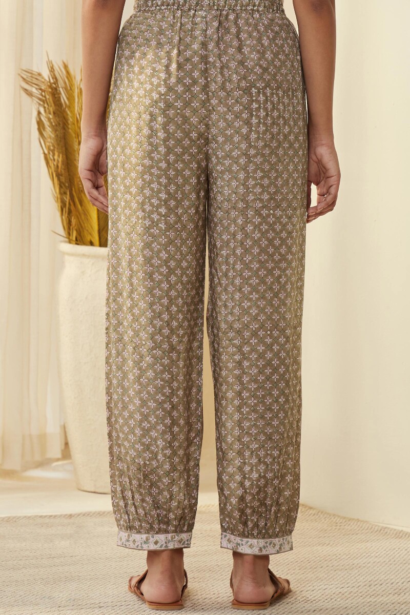 Brown Hand Block-Printed Modal Izhaar Pants