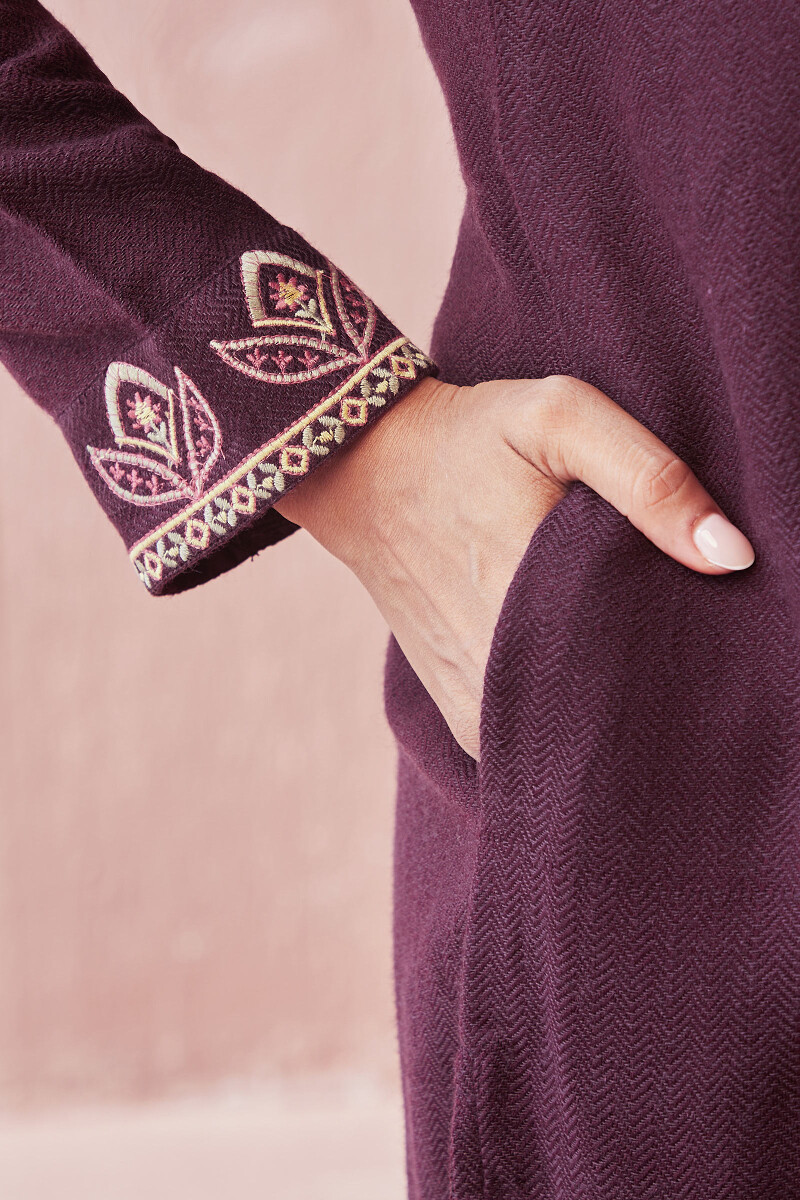 Purple Handcrafted Straight Faux Wool Kurta