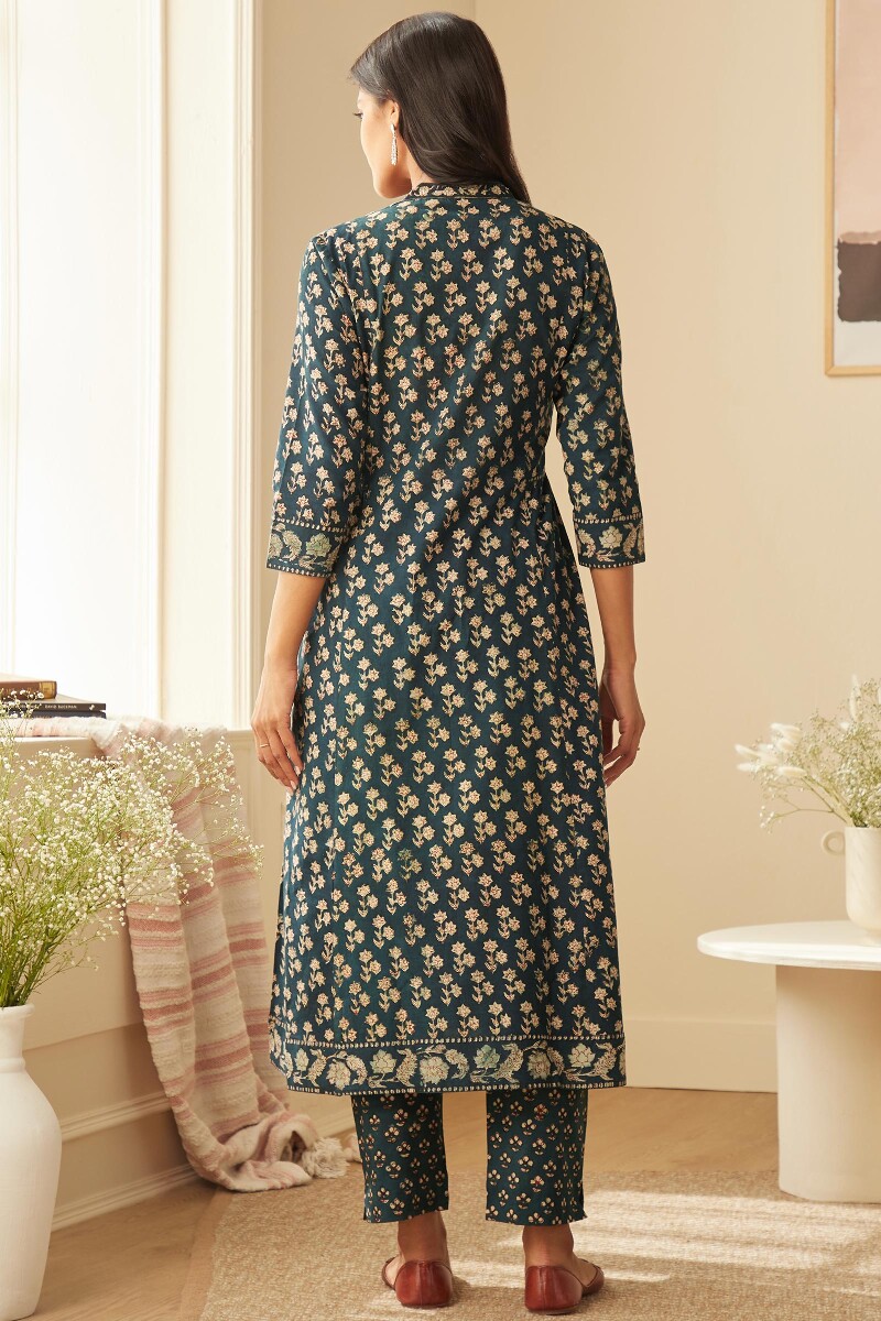 Bagru Hand Block-Printed A-Line Cotton Kurta