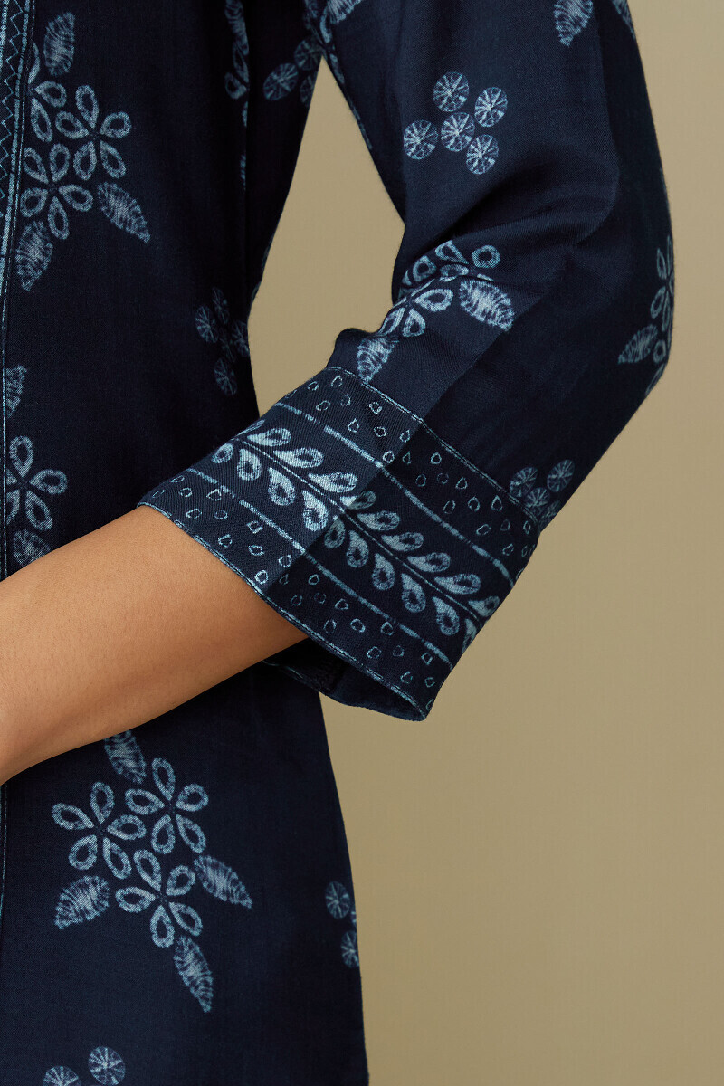 Blue Printed Straight Viscose Kurta