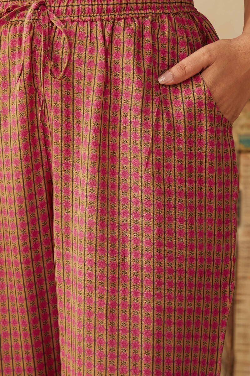 Mustard Printed Viscose Narrow Pants