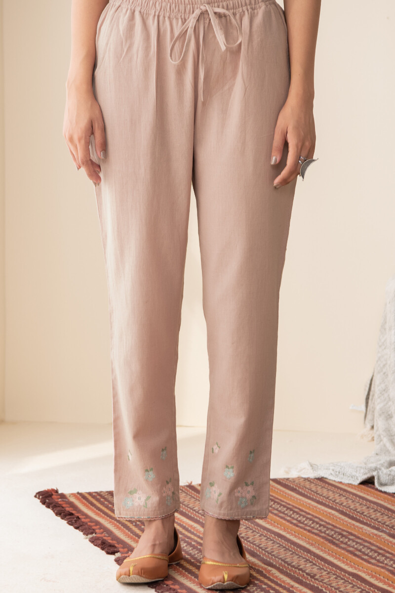 Pink Handcrafted Cotton Flax Narrow Pants