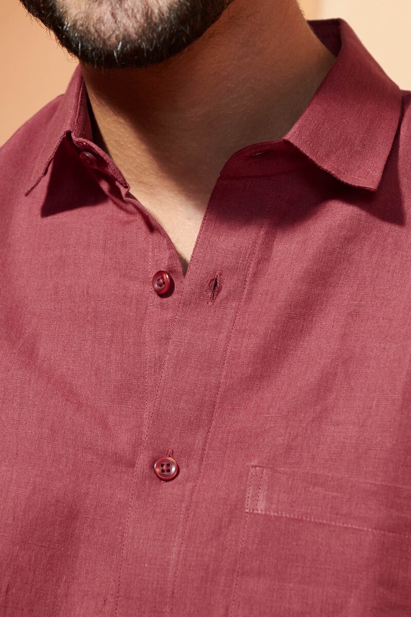 Red Handcrafted Cotton Linen Shirt