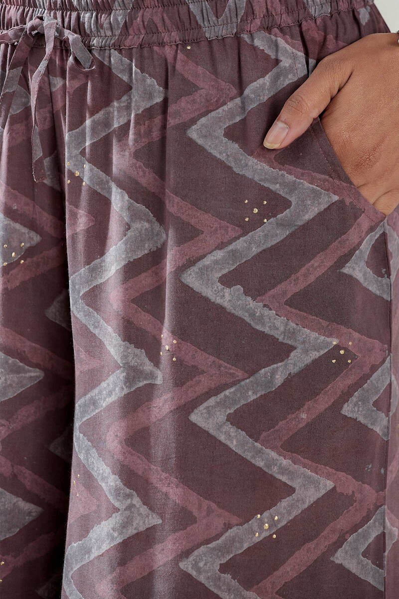 Purple Hand Block Printed Modal Palazzos