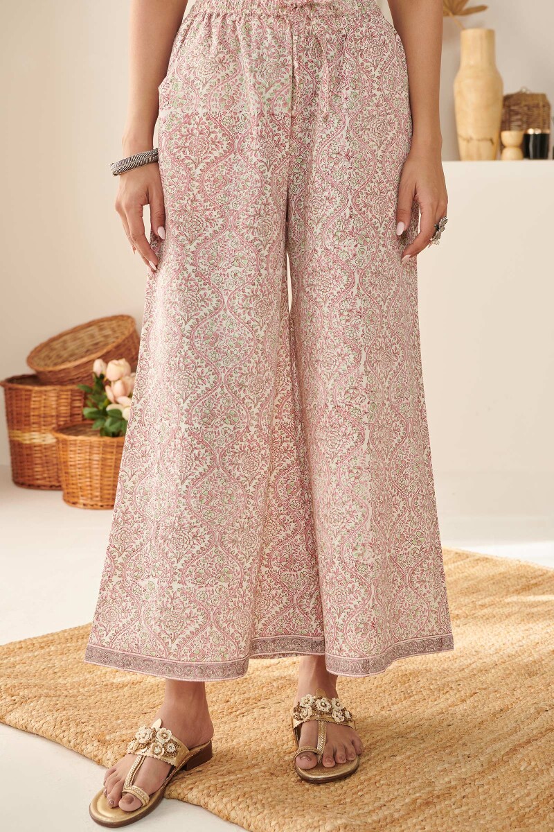 Pink Hand Block Printed Cotton Palazzos