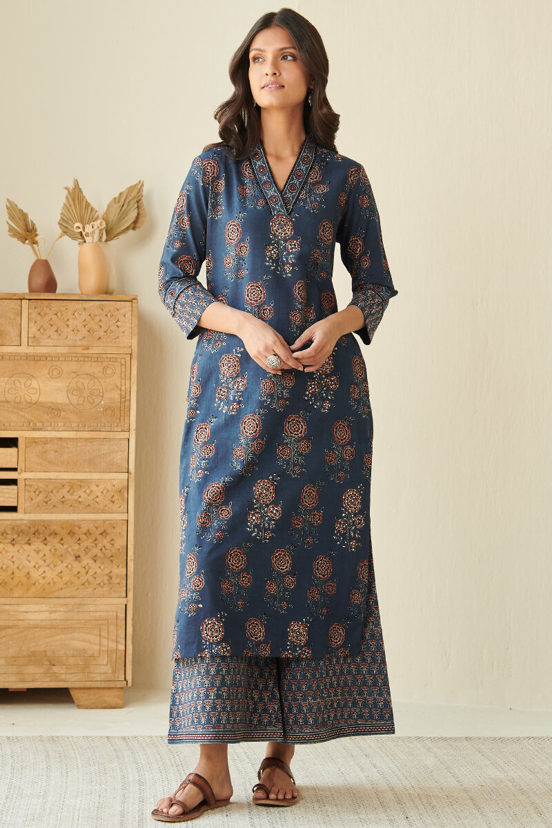 Ajrak Hand Block Printed Straight Cotton Kurta