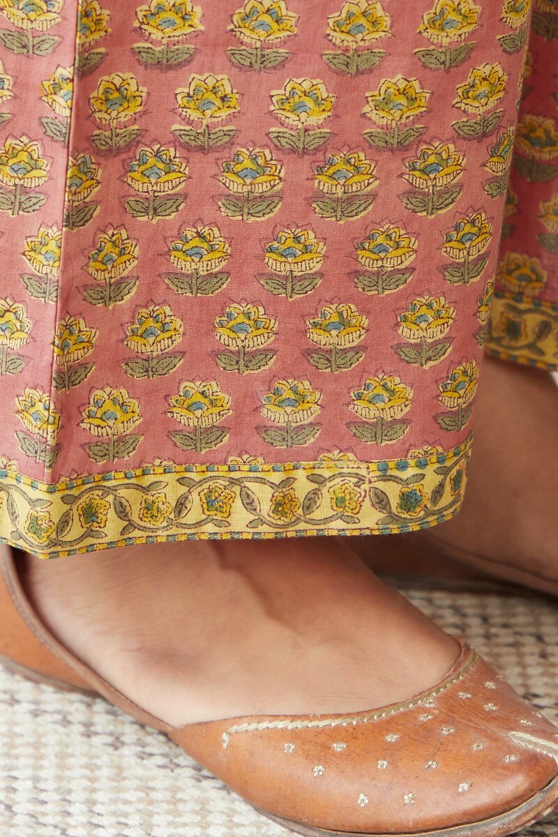 Peach Hand Block-Printed Cotton Farsi