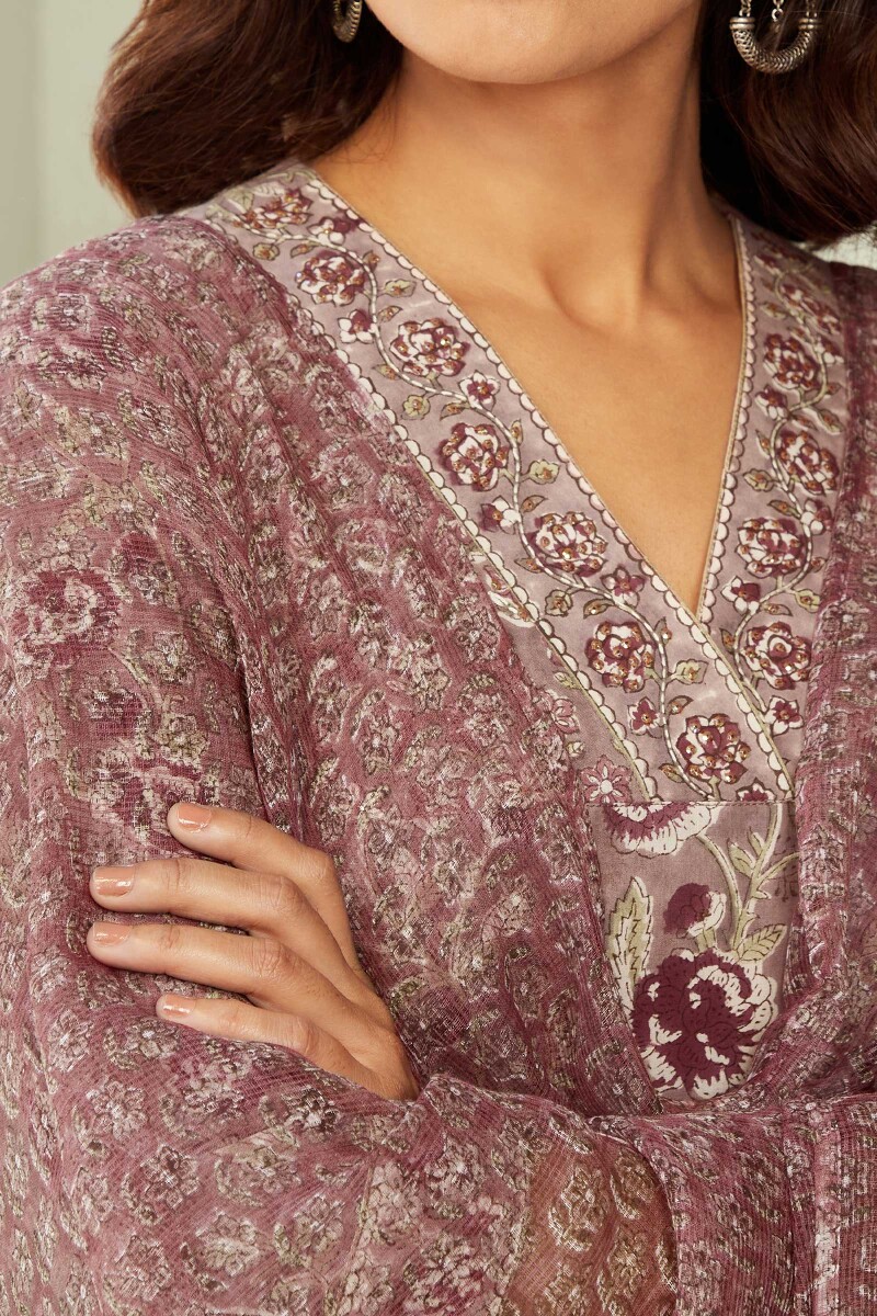 Purple Hand Block-Printed Kota Dupatta