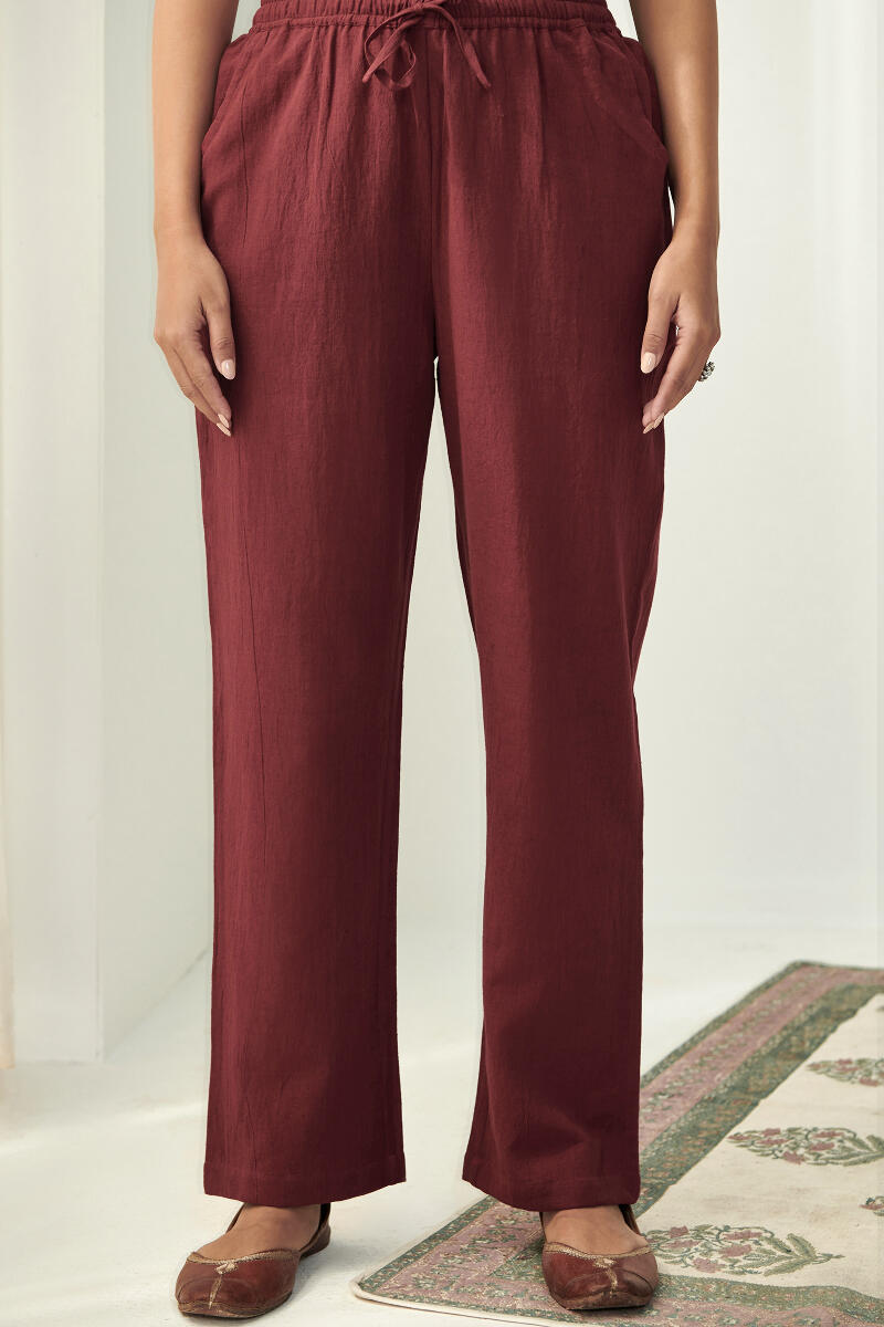 Maroon Handcrafted Cotton Pants