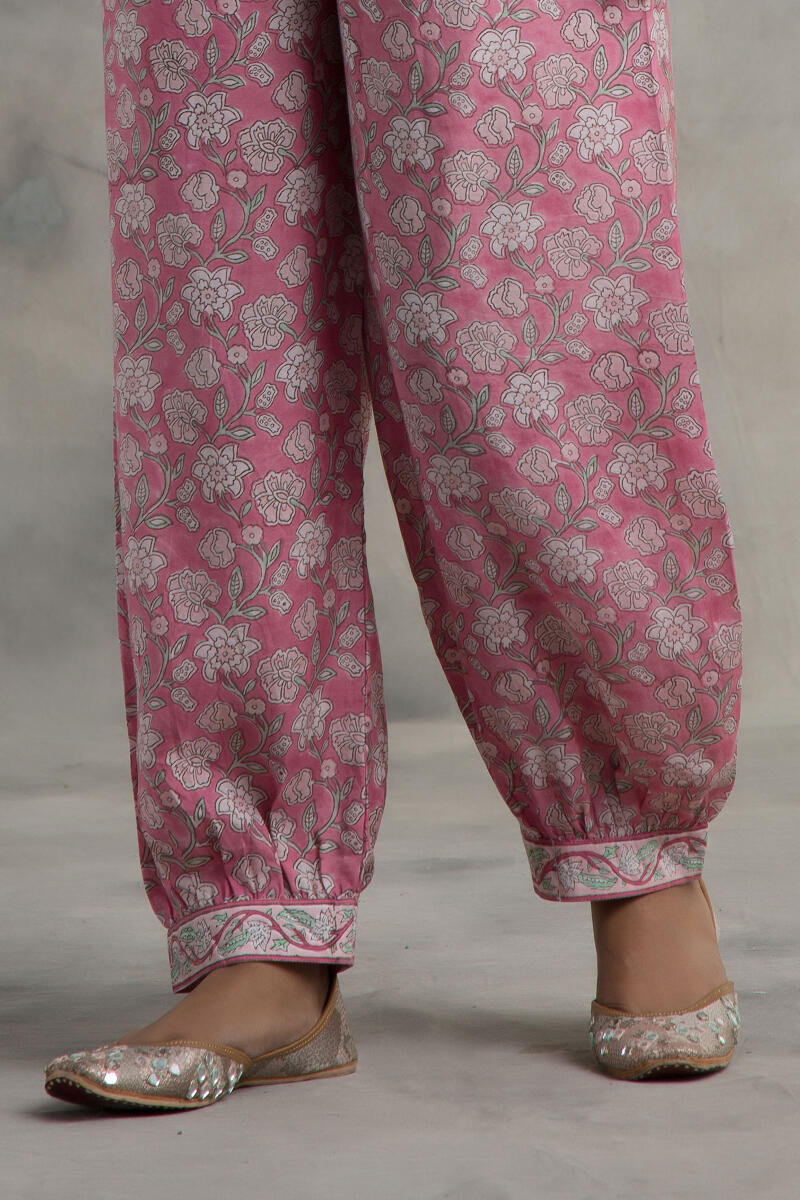 Pink Block Printed Muslin Izhaar Pants