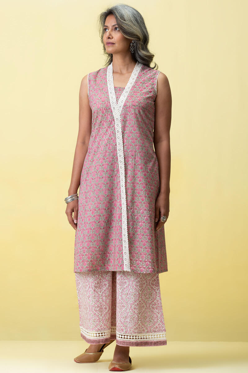 Brown Block Printed A-Line Cotton Kurta