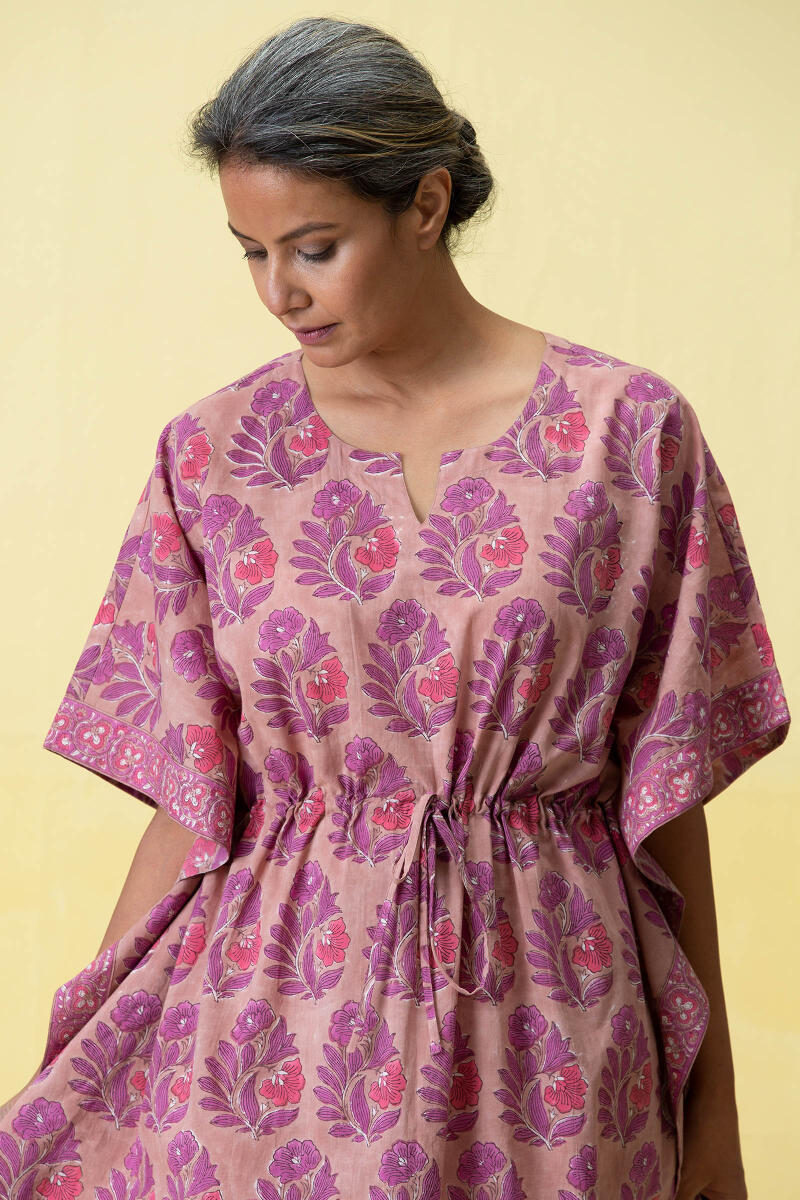 Brown Block Printed Cotton Kaftan