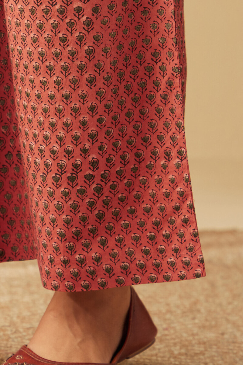 Brick Red Hand Block-Printed Cotton Farsi