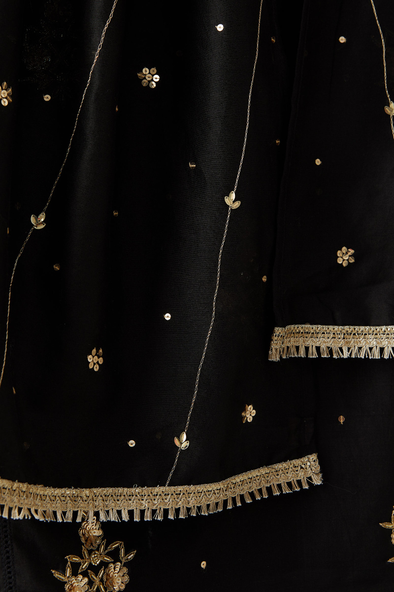 Black Handcrafted Cotton Silk Dupatta