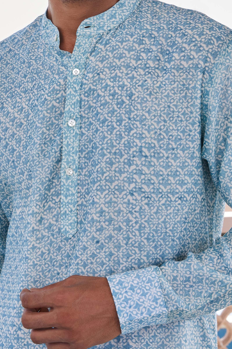 Blue Block Printed Chanderi Kurta