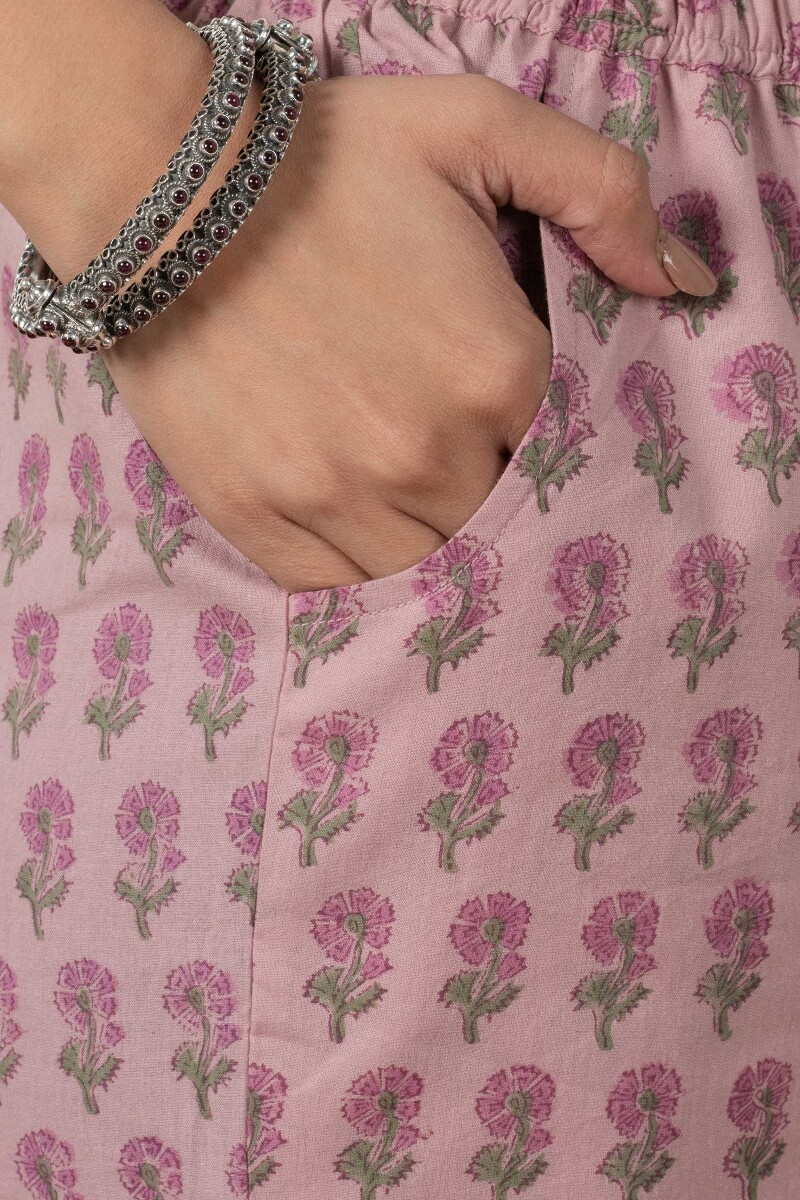 Pink Block Printed Cotton Pants