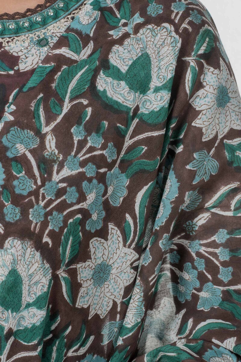 Brown Block Printed Cotton Dupatta
