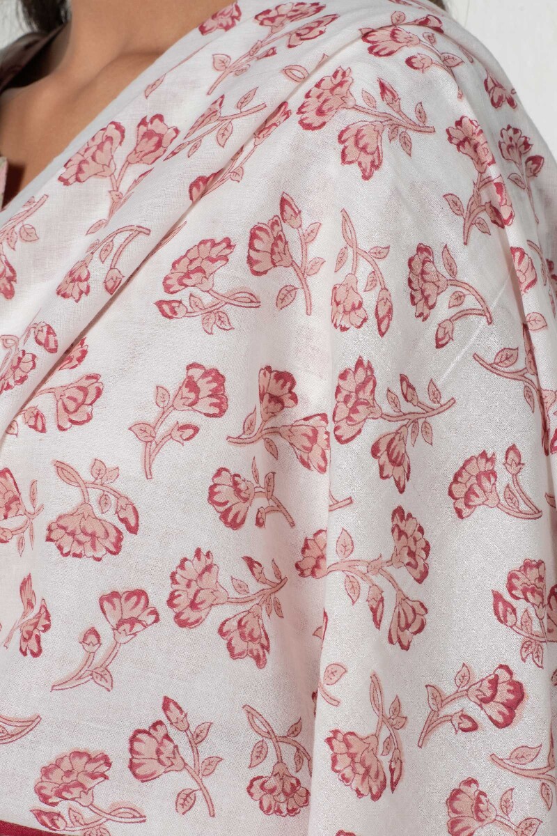 White Block Printed Cotton Dupatta