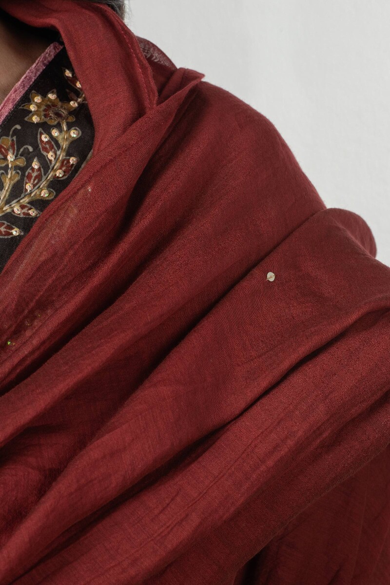 Red Handcrafted Cotton Silk Dupatta