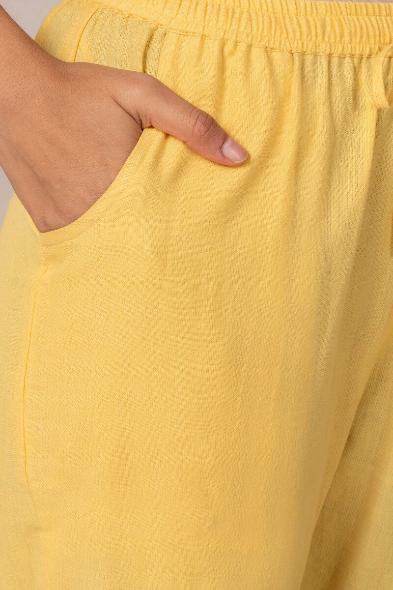 Yellow Handcrafted Cotton Narrow Pants