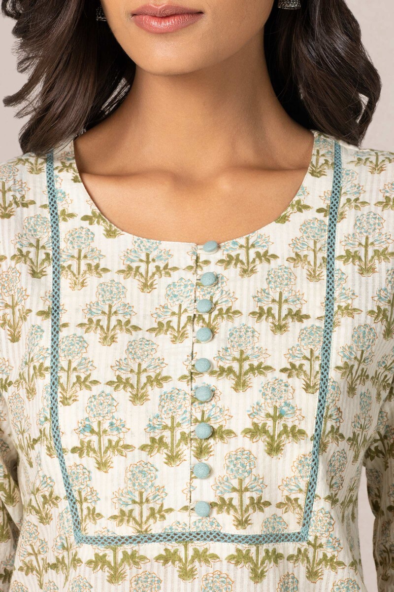 Off-White Block Printed Cotton Dobby Top