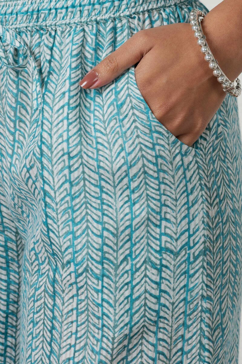 Turquoise Block Printed Cotton Palazzo