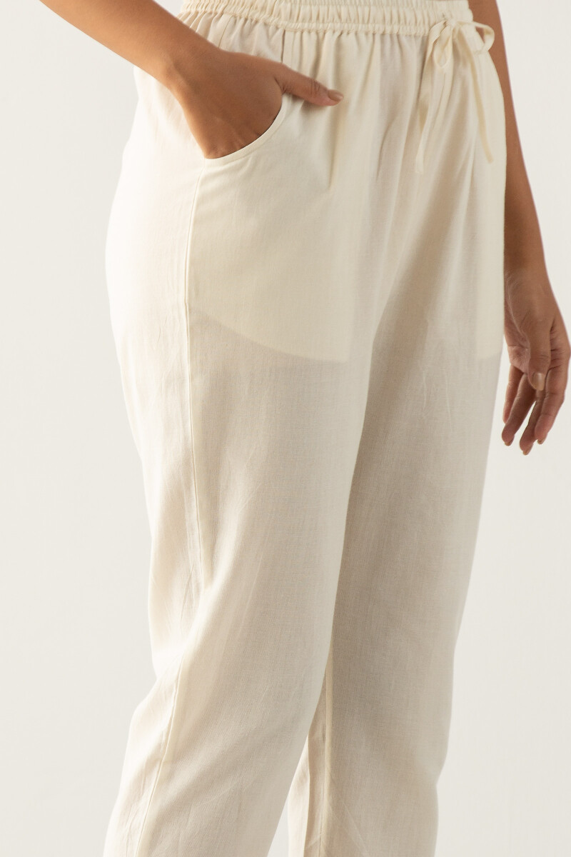 White Handcrafted Cotton Narrow Pants