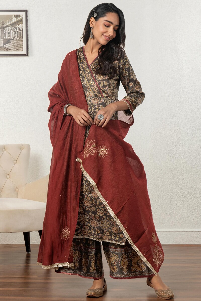 Ajrak Block Printed Modal Satin Palazzo