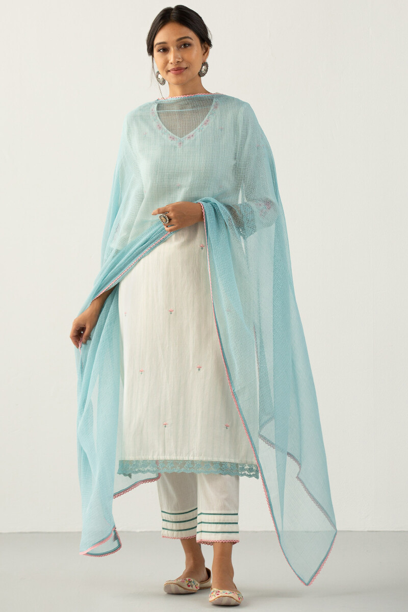 Turquoise Handcrafted Kota Dupatta