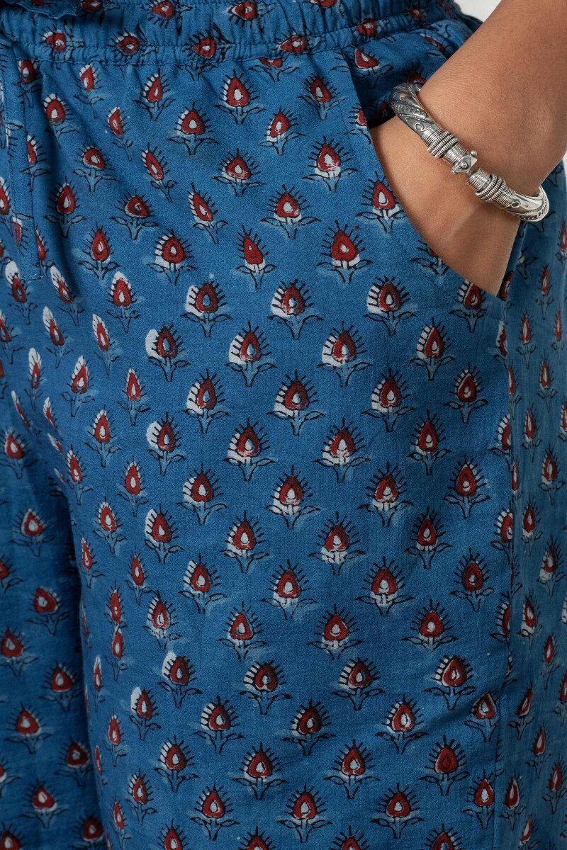 Indigo Block Printed Narrow Pants