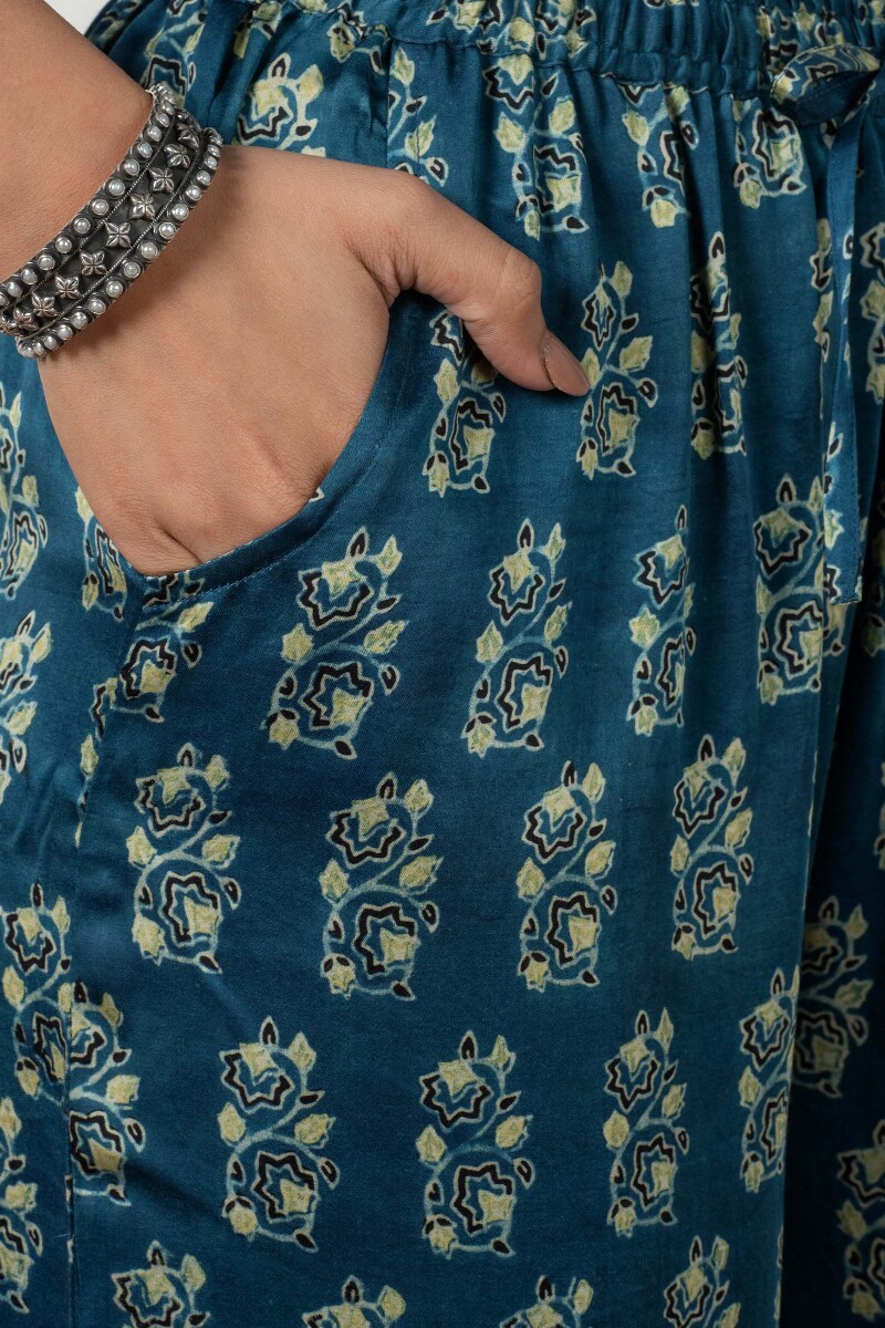 Ajrak Block Printed Modal Satin Palazzo