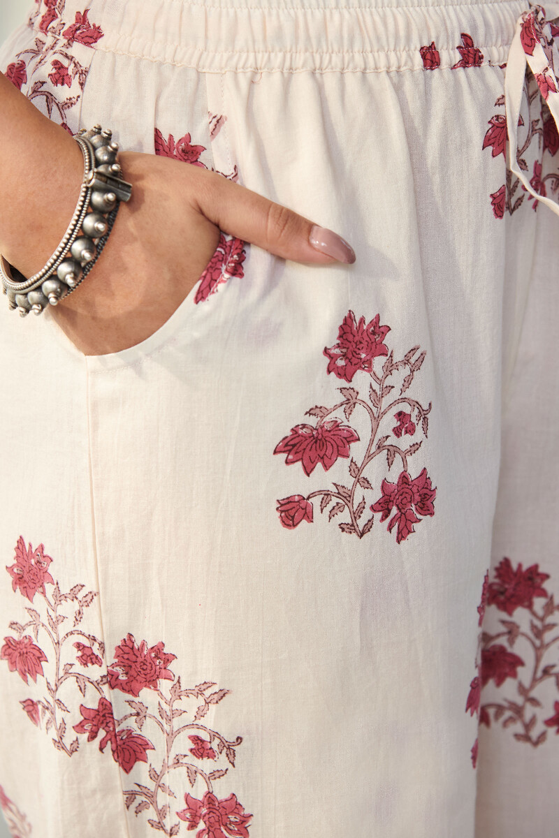 Off-White Block Printed Cotton Farsi Pants