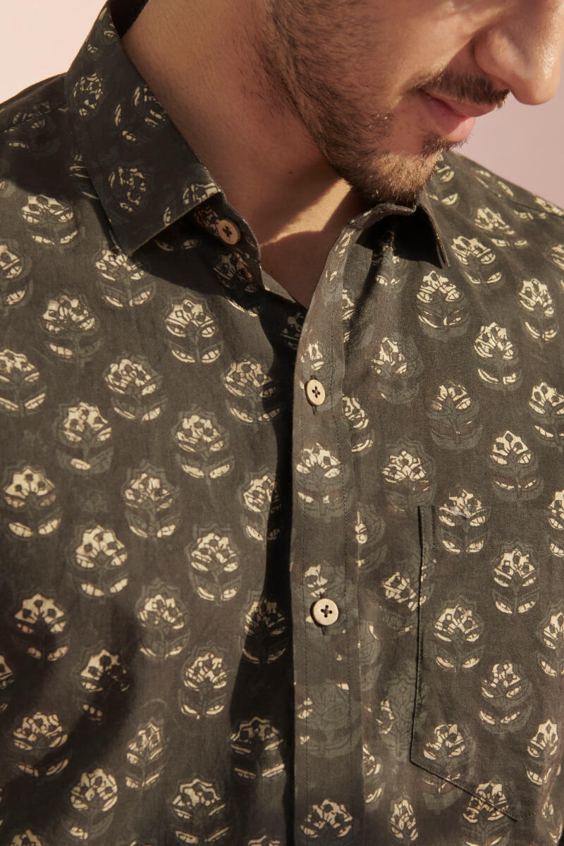 Brown Block Printed Cotton Shirt