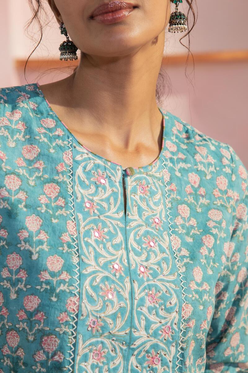 Blue Block Printed Cotton Top