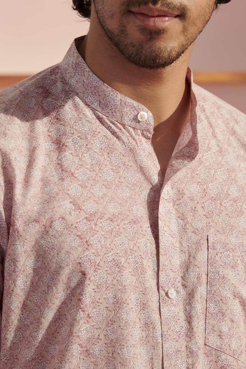 Pink Block Printed Cotton Shirt