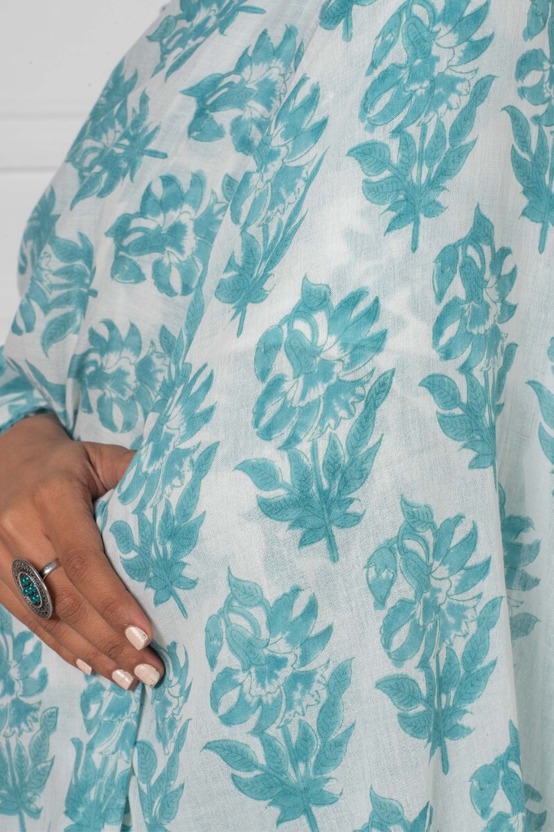 Turquoise Block Printed Cotton Dupatta